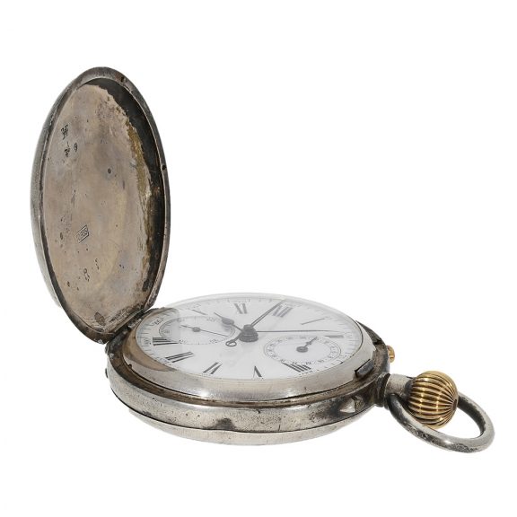 English silver pocket watch with split-seconds chronograph Circa 1890 English silver pocket watch with split-seconds chronograph Circa 1890