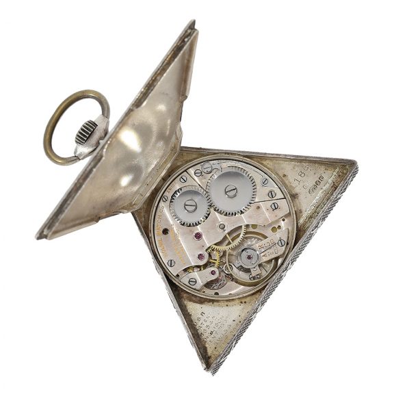 Swiss triangular form watch with Masonic motifs Circa 1935 Swiss triangular form watch with Masonic motifs Circa 1935