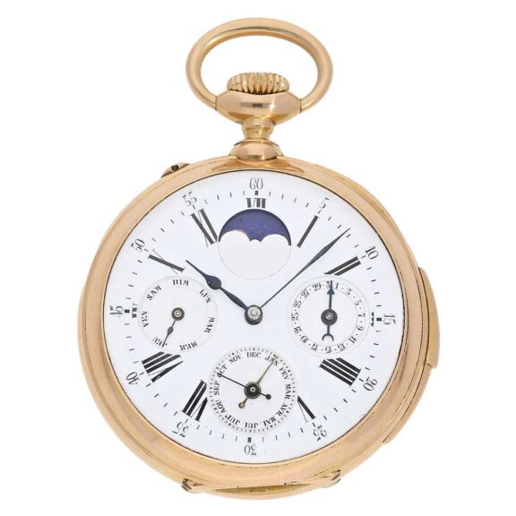 Swiss astronomic repeater with triple date and moon Circa 1890