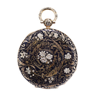 Swiss gold cylinder watch with decentralized dial Circa 1830-1840