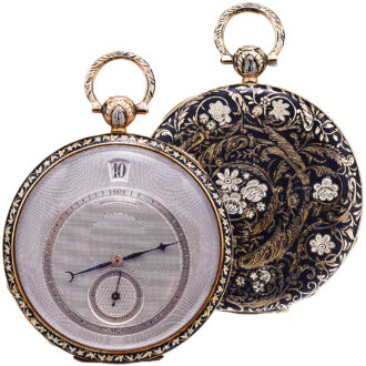 Swiss gold cylinder watch with decentralized dial Circa 1830-1840