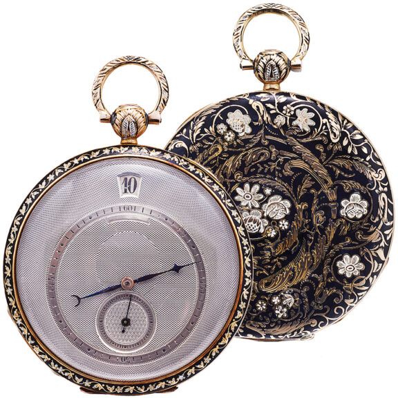Swiss gold cylinder watch with decentralized dial Circa 1830-1840