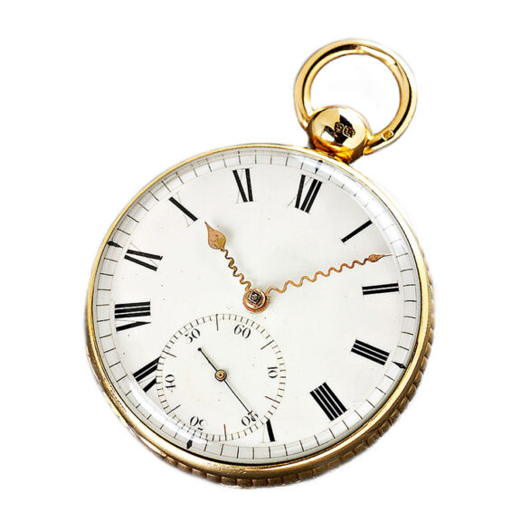 Fine English 18 carat gold open faced duplex watch Circa 1828