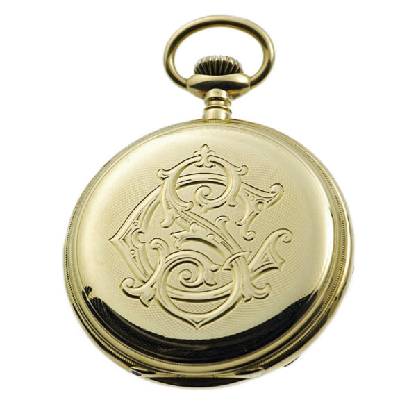 Fine Swiss 18k gold hunting cased pocket watch Circa 1890 Fine Swiss 18k gold hunting cased pocket watch Circa 1890