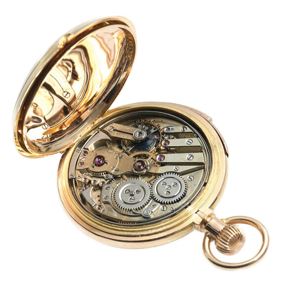Swiss gold hunting cased five-minute repeating lever Circa 1900 Swiss gold hunting cased five-minute repeating lever Circa 1900