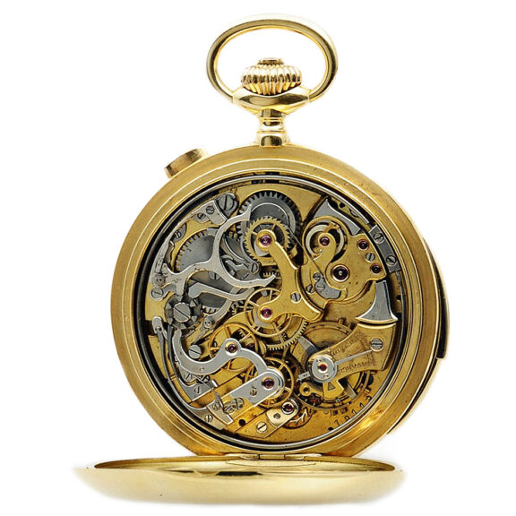 Swiss gold hunting cased minute repeating pocket watch Circa 1920 Swiss gold hunting cased minute repeating pocket watch Circa 1920