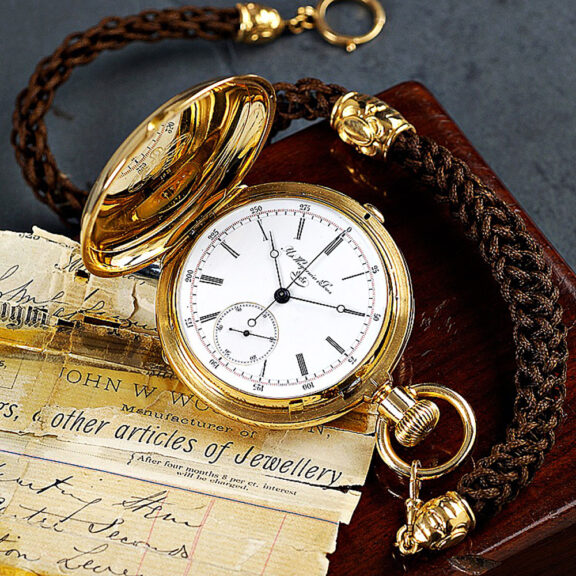 Swiss heavy gold pocket watch with chronograph Circa 1890 Swiss heavy gold pocket watch with chronograph Circa 1890