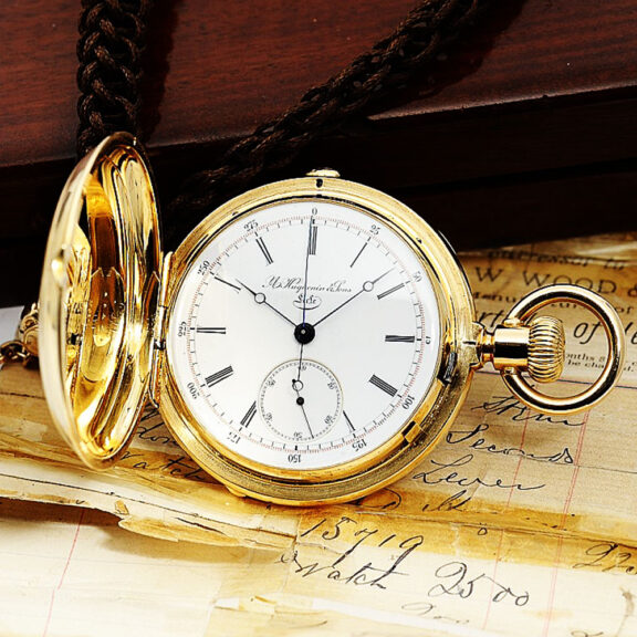 Swiss heavy gold pocket watch with chronograph Circa 1890 Swiss heavy gold pocket watch with chronograph Circa 1890