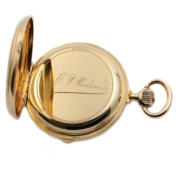 Swiss gold watch with calendar and chronograph Circa 1875 Swiss gold watch with calendar and chronograph Circa 1875