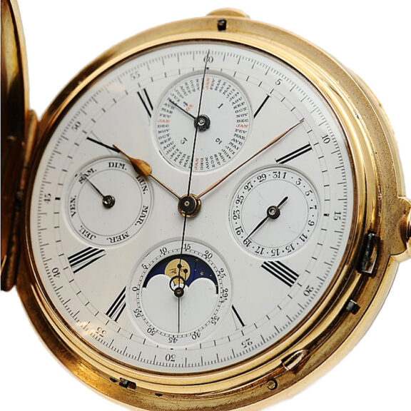 Swiss gold watch with calendar and chronograph Circa 1875 Swiss gold watch with calendar and chronograph Circa 1875