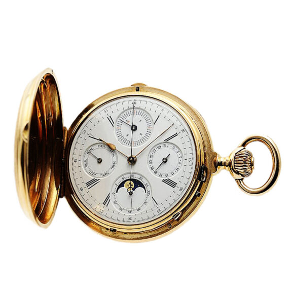 Swiss gold watch with calendar and chronograph Circa 1875 Swiss gold watch with calendar and chronograph Circa 1875
