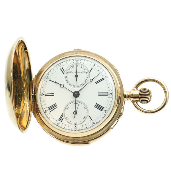 Swiss gold enamel minute repeating pocket chronograph Circa 1880 Swiss gold enamel minute repeating pocket chronograph Circa 1880