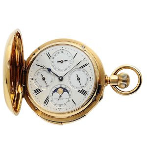Swiss rose gold hunting cased complicated lever Circa 1890