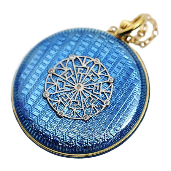 Small Swiss pendant watch studded with diamonds Circa 1909 Small Swiss pendant watch studded with diamonds Circa 1909