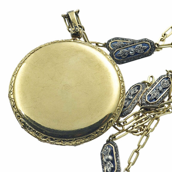 French gold, enamel and diamond-set pendant watch Circa 1880 French gold, enamel and diamond-set pendant watch Circa 1880
