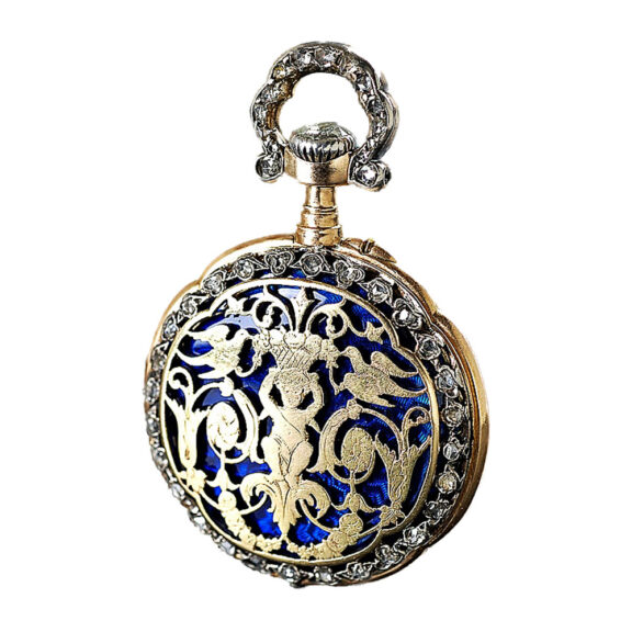 French gold, enamel and diamond set lever watch Circa 1910 French gold, enamel and diamond set lever watch Circa 1910