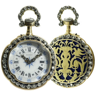 French gold, enamel and diamond set lever watch Circa 1910 French gold, enamel and diamond set lever watch Circa 1910