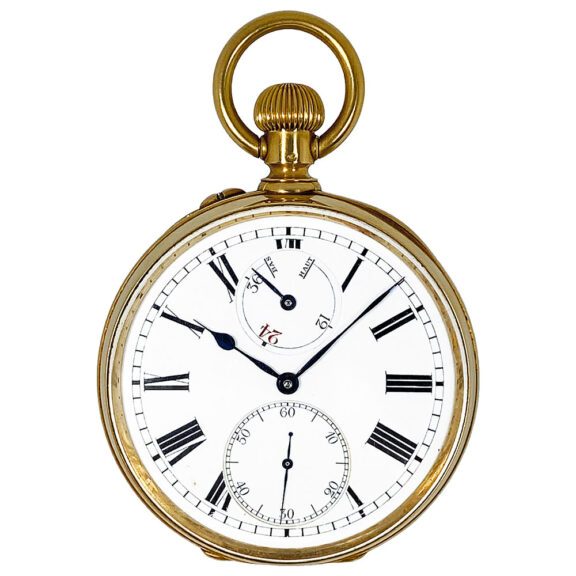 Unusual 18K gold lever deck watch with power reserve Circa 1915