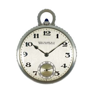 Flat Swiss pocket watch in a platinum sapphire-set case Circa 1926