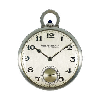 Flat Swiss pocket watch in a platinum sapphire-set case Circa 1926