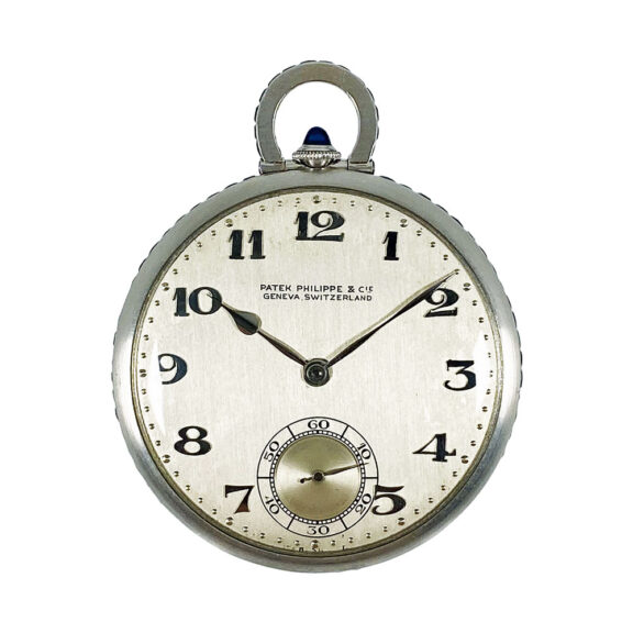 Flat Swiss pocket watch in a platinum sapphire-set case Circa 1926
