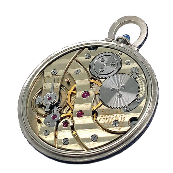 Flat Swiss pocket watch in a platinum sapphire-set case Circa 1926 Flat Swiss pocket watch in a platinum sapphire-set case Circa 1926