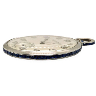 Flat Swiss pocket watch in a platinum sapphire-set case Circa 1926