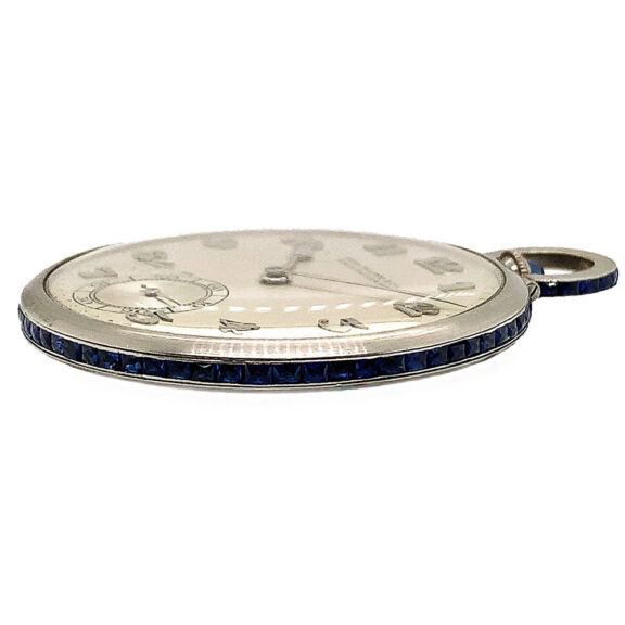 Flat Swiss pocket watch in a platinum sapphire-set case Circa 1926 Flat Swiss pocket watch in a platinum sapphire-set case Circa 1926