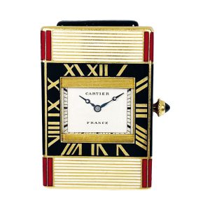 Rare French Art Deco gold enamel handbag watch Circa 1929