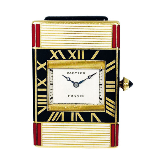Rare French Art Deco gold enamel handbag watch Circa 1929