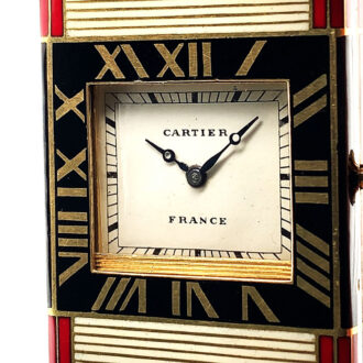 Rare French Art Deco gold enamel handbag watch Circa 1929