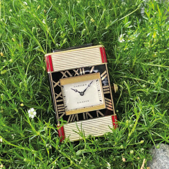 Rare French Art Deco gold enamel handbag watch Circa 1929