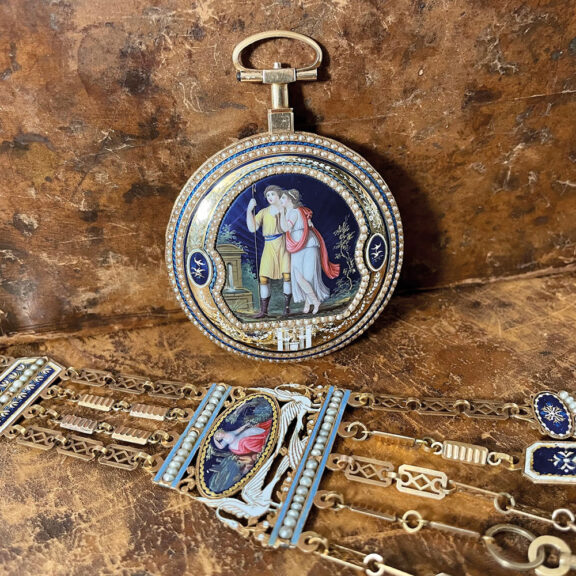 Impressive Swiss gold and enamel verge pocket watch Circa 1800 Impressive Swiss gold and enamel verge pocket watch Circa 1800