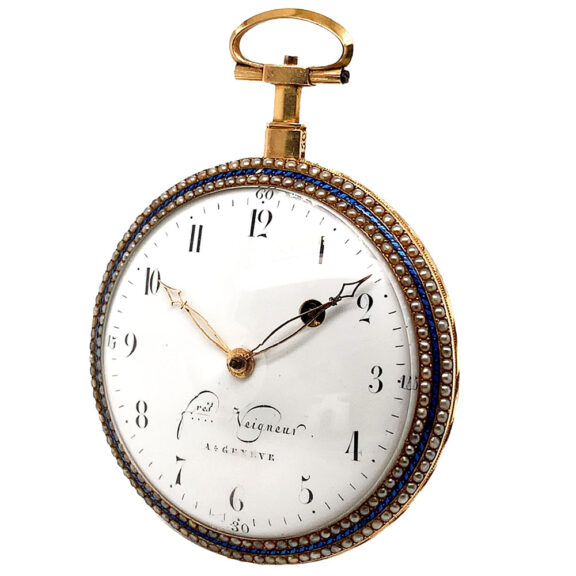 Impressive Swiss gold and enamel verge pocket watch Circa 1800 Impressive Swiss gold and enamel verge pocket watch Circa 1800