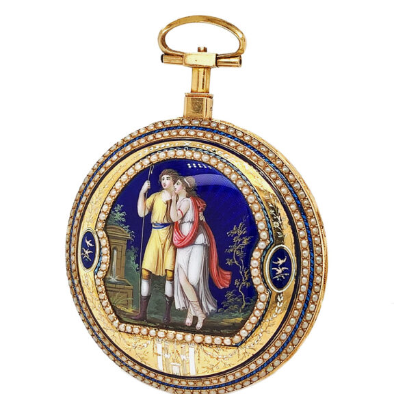 Impressive Swiss gold and enamel verge pocket watch Circa 1800 Impressive Swiss gold and enamel verge pocket watch Circa 1800