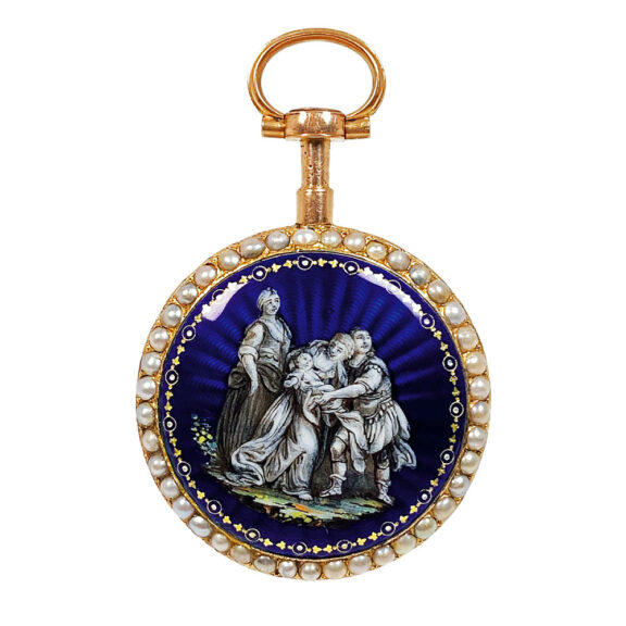 French pearl set gold enamel miniature pocket watch Circa 1785 French pearl set gold enamel miniature pocket watch Circa 1785