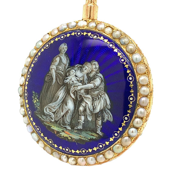 French pearl set gold enamel miniature pocket watch Circa 1785 French pearl set gold enamel miniature pocket watch Circa 1785