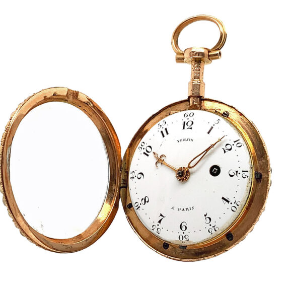French pearl set gold enamel miniature pocket watch Circa 1785 French pearl set gold enamel miniature pocket watch Circa 1785