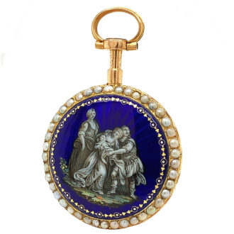 French pearl set gold enamel miniature pocket watch Circa 1785