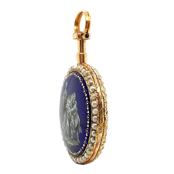 French pearl set gold enamel miniature pocket watch Circa 1785 French pearl set gold enamel miniature pocket watch Circa 1785