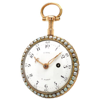French pearl set gold enamel miniature pocket watch Circa 1785