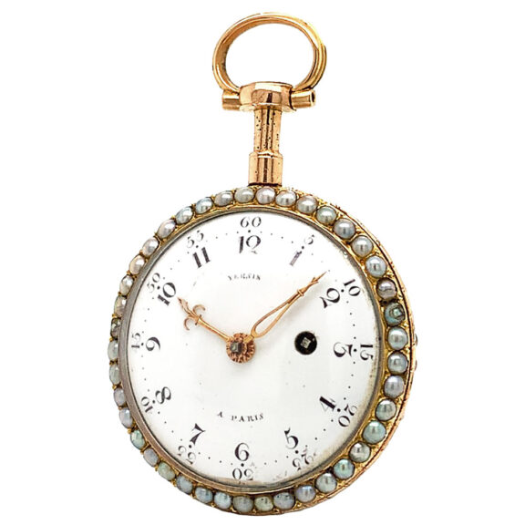 French pearl set gold enamel miniature pocket watch Circa 1785 French pearl set gold enamel miniature pocket watch Circa 1785