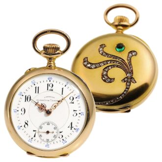 German diamond and emerald set gold pocket watch Circa 1900
