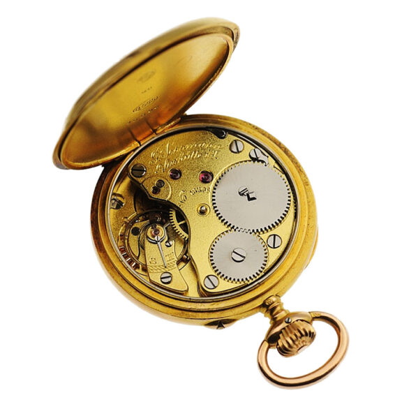 German diamond and emerald-set gold pocket watch Circa 1900 German diamond and emerald-set gold pocket watch Circa 1900
