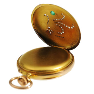 German diamond and emerald-set gold pocket watch Circa 1900