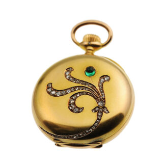 German diamond and emerald-set gold pocket watch Circa 1900