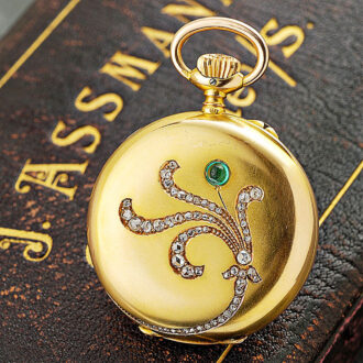 German diamond and emerald-set gold pocket watch Circa 1900
