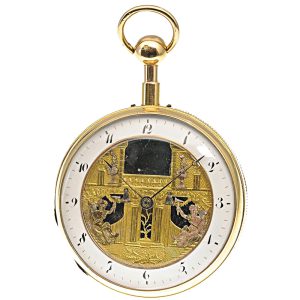 French 18k gold quarter repeating automaton watch Circa 1810