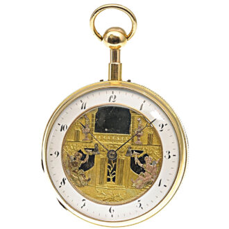 French 18k gold quarter repeating automaton watch Circa 1810
