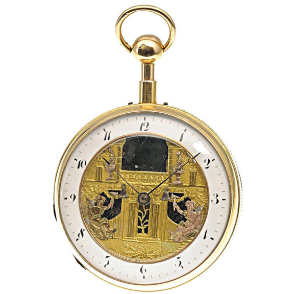 French 18k gold quarter repeating automaton watch Circa 1810